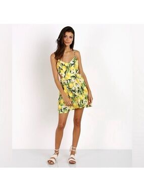 Show Me Your MuMu Yellow Lemon-Print Spaghetti Strap Mini Dress